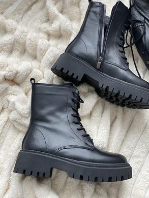 Черные зимние ботинки на меху из натуральной кожи