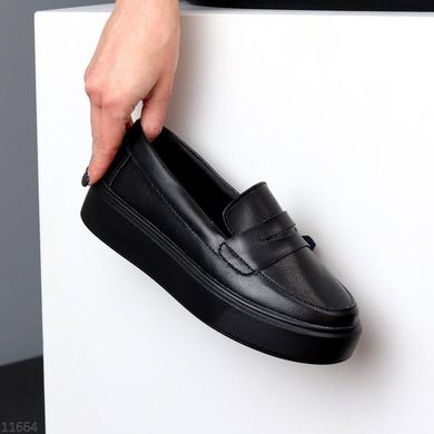 Чорні туфлі, лофери із натуральної шкіри