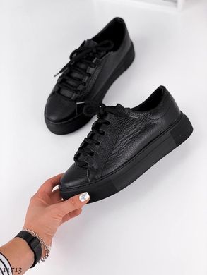 Чорні кросівки на платформі з натуральної шкіри, чорні кеди з незвичайною шнурівкою 36