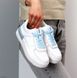 жіночі спортивні шкіряні кросівки itts білого кольору з голубими шнурками