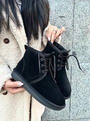 Угги из черной замши, зимние короткие ботинки