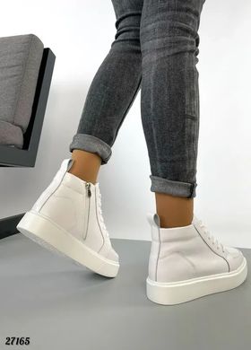 Демісезонні черевики жіночі, високі кеди з натуральної шкіри білого кольору