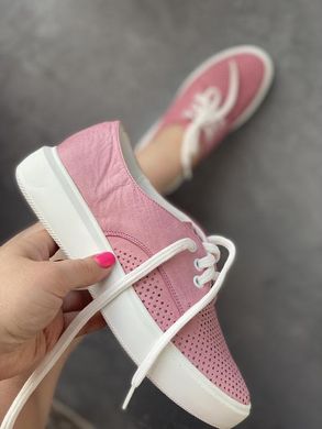 Рожеві шкіряні кеди, туфлі на шнурівці з скрізною перфорацією
