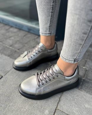 Бронзовые кроссовки из натуральной кожи. кеды графит, никель