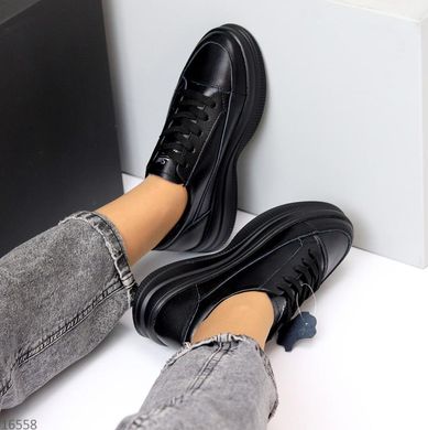 Черные кроссовки, кеды из натуральной кожи на платформе