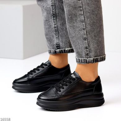 Черные кроссовки, кеды из натуральной кожи на платформе