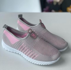 Текстильні (в'язані) кросівки сірі з рожевим