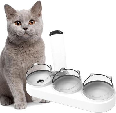 Миска потрійна пластикова годівниця для кішки, собаки з автоматичною напувалкою Біла
