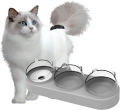 Миска потрійна пластикова годівниця для кішки, собаки з автоматичною напувалкою Сіра
