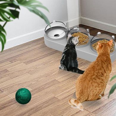 Миска потрійна пластикова годівниця для кішки, собаки з автоматичною напувалкою Сіра