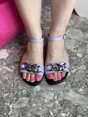 Лиловые босоножки из натуральной кожи, сиреневые сандалии с цепочкой