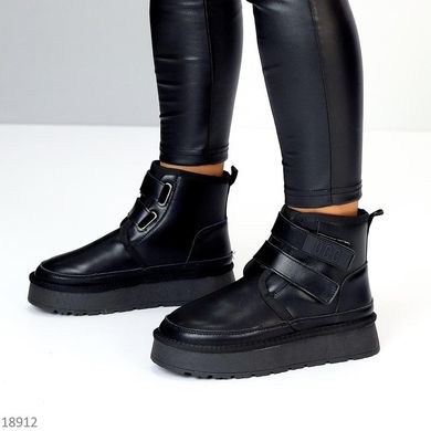 Черные угги из натуральной кожи на липучках, женские ботинки зима