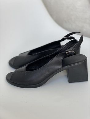 Черные босоножки лодочки на каблуке из натуральной кожи