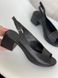 Чорні босоніжки лодочки на каблуку з натуральної шкіри